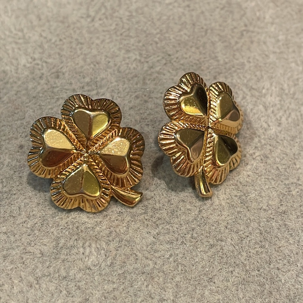 VINTAGE Shamrock 4 Leaf Clover Gold Plated Earrings